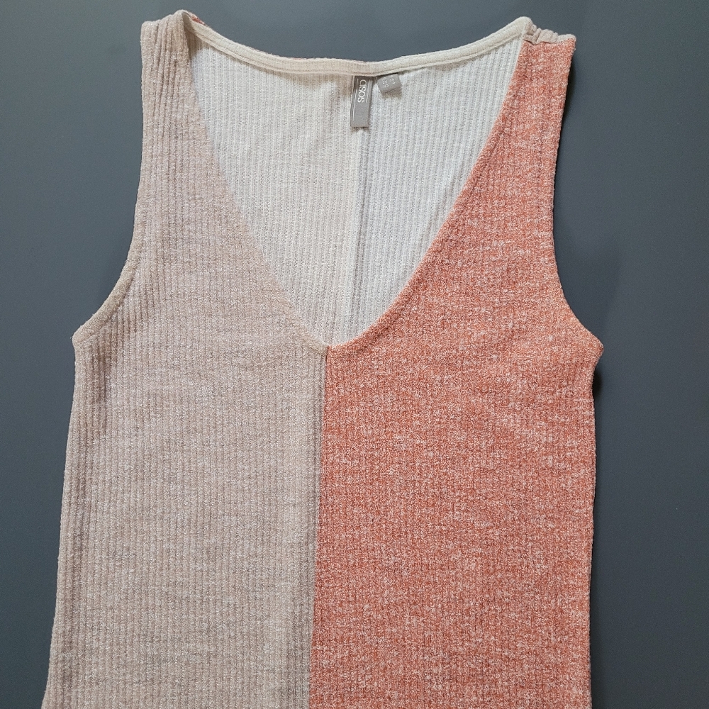 ASOS Asymmetrical Color Block Rib Knit Midi Dress V Neck Size 4